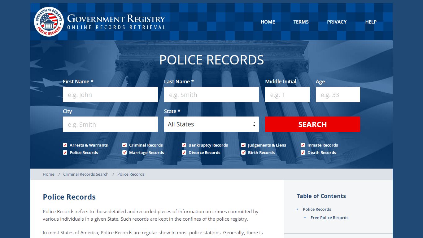Online Police Records - GovernmentRegistry.Org